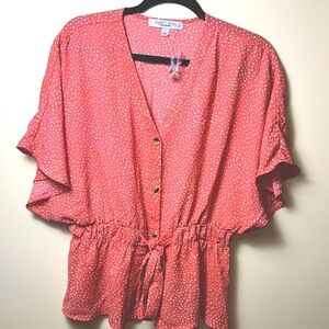 Coral Polka Dot Blouse Size Large